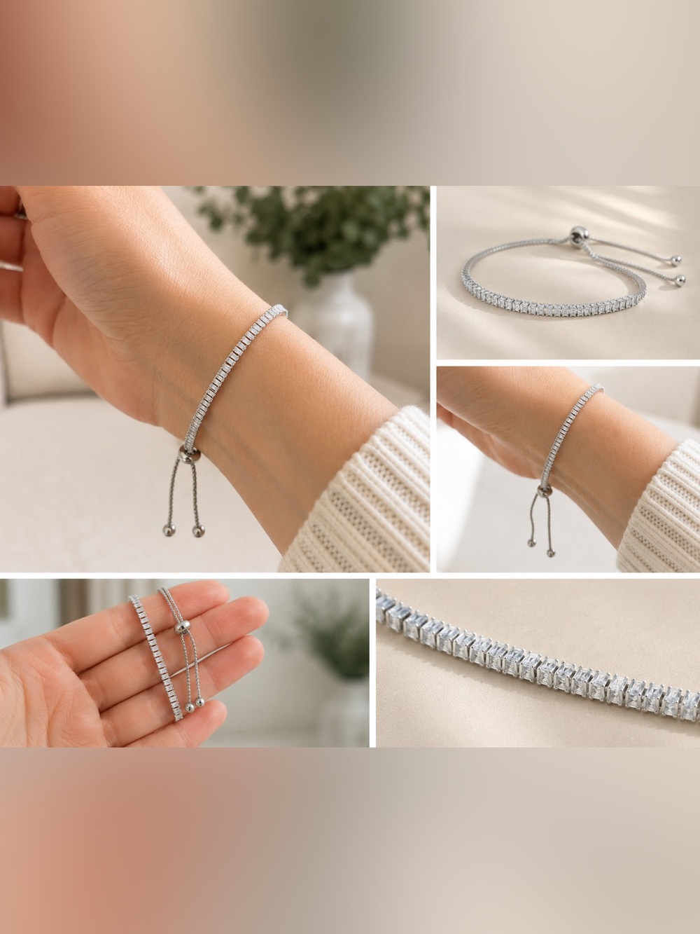 Silver Adjustable Tennis Bracelet | Dainty Rhinestone Slider Bracelet NWT